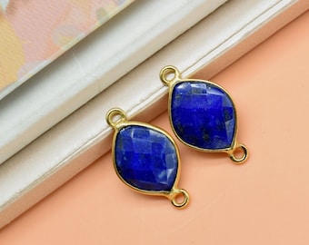 Lapis Lazuli 10x13mm connecteurs à double caution en forme d'oeil, pendentif Lapis Lazuli, lunette plaquée or Lapis Lazuli, connecteur double boucle Hot Lapis