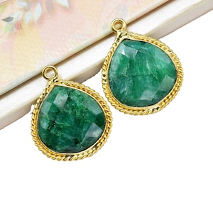 Emerald Gemstone 14mm Heart Shape Bezels Charms,Emerald Single Bail Handmade Connectors Jewelry,Emerald Gemstone Bezel Pendant Jewelry,Gift