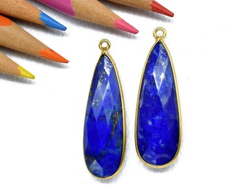 Lapis lazuli-bedel 10 x 30 mm, lapis lazuli-hanger, druppelhanger, lapis lazuli-verbindingsstukken, edelsteenbedel, edelsteenhanger, sierlijke bedels