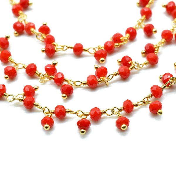 Red coral Cluster Rosary Chain,Handmade Jewelry Making Wire Wrapped Beaded Chain By Foot For Necklace,Exceptional Coral CLUSTER Rosary chain