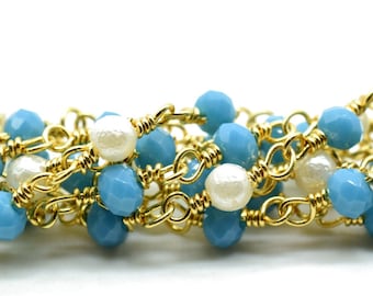 Türkis Perlen Kette, Türkis facettierten Perlen Draht gewickelt Kette, Perle Rosenkranz, Messing Ketten, Schmuck machen Kette, Türkis Perlen Rosenkranz
