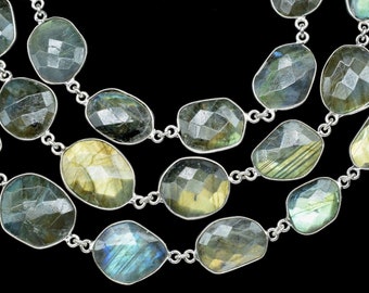 Blue Flashy Labradorite connector link Chain-Natural Labradorite Bezel Chain,Labradorite Oval Shape Connector Chain,Labradorite bezeld chain