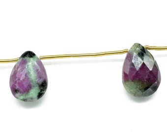 Natürliche Rubin Zoisit 9x13mm Birne facettierte Brioletten, Grün Himbeerrosa Halbedelsteine, Rubin Zoisit gebohrte Birnenqualität Briolette