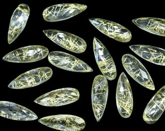 ゴールデンルチルクォーツファセット 10 x 30 mm ペアシェイプブリオ 