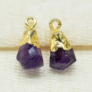 Amethyst Tiny Charm,Gemstone Electroplated Beads,Raw Stone Pendant,Single Bail Pendant,Necklace Charms,Handmade Pendant Jewelry Making Carft