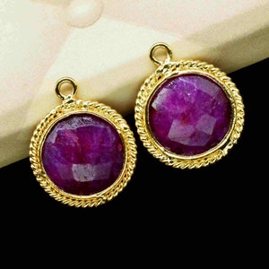 Ruby 10mm Round Shape Single Bail Connectors,Ruby Round Gold Plating Bezels,Ruby Single Loop connector,Ruby jewelry making charm,Ruby Charms