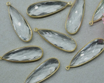 Crystal Quartz Faceted 10x30mm Pear shape charm,Crystal Quartz Gold Plated Pendant,Birthstone charms,Crystal Quartz jewelry making charms