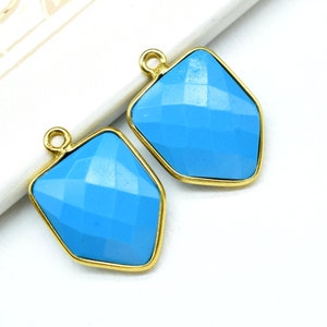 Turquoise fancy Pendant,Gemstone Pentagon Bezel Connector,Single Bail Pendant Charms,Handmade Brass Component,Turquoise Jewelry Making Carft