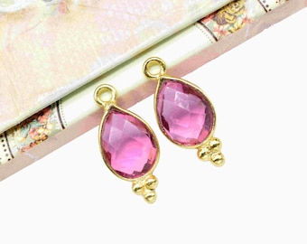 Pink Tourmaline Gemstone 7x10mm pear shape single bail Pendant,Tourmaline Faceted Charms Connector Jewelry,Pink Tourmaline Gold Plated bezel