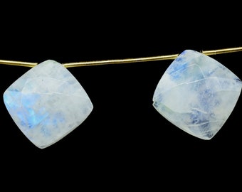 Moonstone Faceted Cushion Briolettes, Briolettes Moonstone Square, Briolettes perforadas Moonstone, briolettes de 14 mm de piedra lunar, calidad MoonstoneTop
