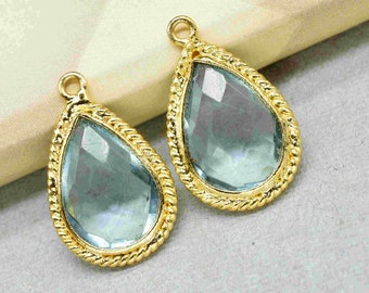Sky Topaz Teardrop Shape Single Bail Connectors,Sky Topaz 9x13mm Pear Shape Charms,Sky Topaz Gold Plated Bezels,Topaz Jewelry Making Charms