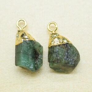 Natural Emerald Tiny Charm,Gemstone Electroplated Beads,Raw Stone Single Bail Pendant,Necklace Charms,Handmade Pendant Jewelry Making Carft