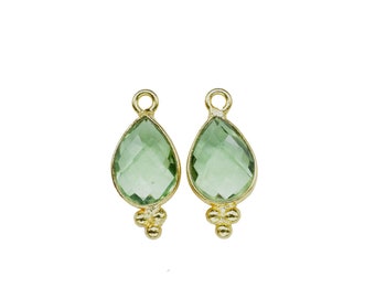 Green Amethyst Quartz 7x10mm Pear Shape charms,Amethyst Gemstone Brass Charms Gold Plating Jewelry Making,Green Amethyst Single Bail Pendant