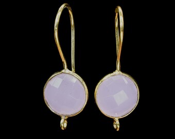 Rose Quartz 10mm Round Shape Earring,Bezel Earring Connector,Earrings Connector Charms,Earring Making Connector,Gemstone Earring Component