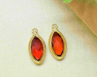Garnet Gold Plated Single Bail Pendant,Garnet Faceted jewelry,Garnet Quartz 7x14mm Marquise Shape charms,Garnet Connector Charms Pendant