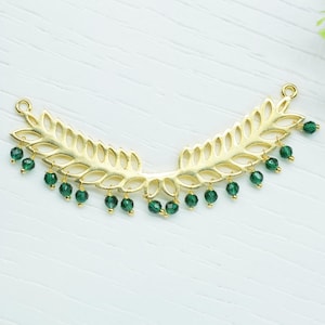 Emerald Quartz Double bail charms,Gemstone Leaf Pendant Necklace,Wedding Hair Vine Connectors,Emerald Dangle Component,Handmade jewelry Gift