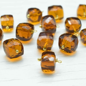 Whisky Quartz Gemstone 3D Cube Beads,Whisky Quartz Handmade pendant Jewelry,Whisky Quartz Square Shape Connector,Whisky Cube Box pendant