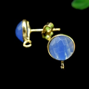 Blue Chalcedony 8mm Round Earring Connector,DIY Jewelry Making Supply,Earring Making Connector,Ear Post Studs Connectors,Ear Studs,Gemstone