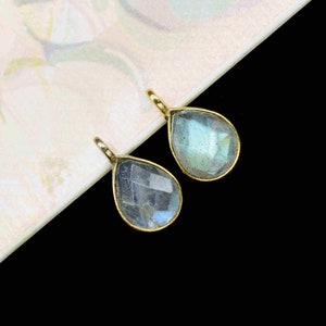 Labradorite 6x8mm Teardrop Connector,Stud Earring Connector,Labradorite Jewelry,Jewelry Findings,Single Loop Connector,June birthstone Gift