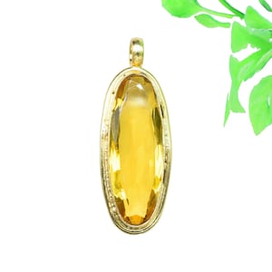 Citrine Oval Shape Pendants Charm,Handmade Craft Pendant,Statement Pendants,Loop Pendant,Gemstone faceted Long Pendant,Brass Pendant Jewelry