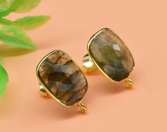 Labradorite 12x16mm rectangle Earring Connector,Jewelry Making,Labradorite Connector post stud,Gold Plated Earring Connector,Rectangle Studs
