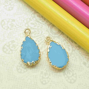 Rough Turquoise Cabochon Pendant Charm,Blue Turquoise Gemstone Electroplated Single Bail Connector,Handmade Pendant Jewelry Making Supplies