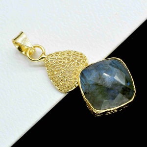 Labradoriet vergulde Turkse afgewerkte hanger, aantrekkelijke geel vergulde hanger, vintage stijl hanger, vintage ketting hanger, cadeau