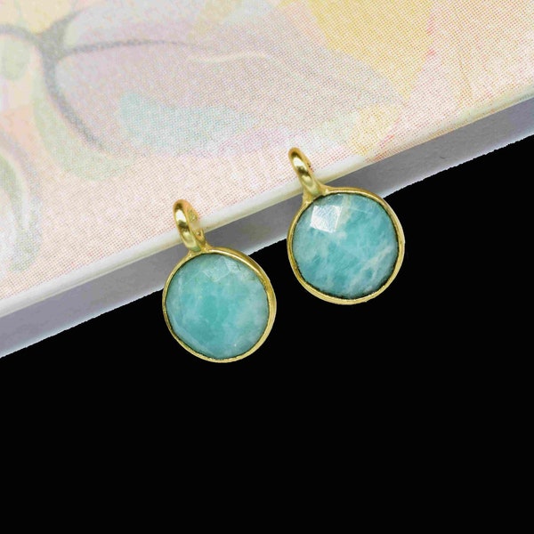 Amazonite 6mm Round Earring Connector,Gemstone Stud Earring,Bezel frame Connector,Gemstone Connector,Amazonite Stud,Earring Making Connector