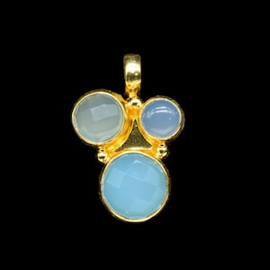 Multi Gemstone Aqua Quartz Pendant,Gemstone Handmade Pendant Charm,Brass Loop Pendant Jewelry,Vermeil Pendant Jewelry,Statement Pendant Gift