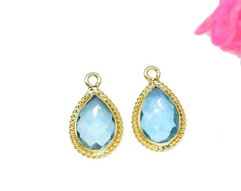 Sky Topaz Single Bail Charms Pendent,Sky Topaz Gold Plated Bezels,Sky Topaz Gemstone 7x10mm Teardrop Shape Connectors,Topaz Jewelry Making