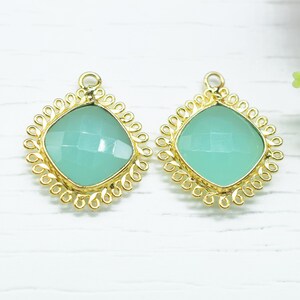 Aqua Chalcedony 14mm Cushion Bezel Charms,Gemstone Single Bail,Component charm,Handmade Jewellery Connectors,Boho Pendant Charm,Jewelry Gift