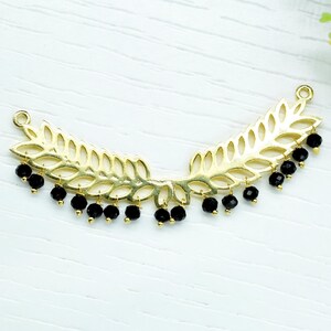 Black Onyx Beads Dangle Charms,Handmade Pendant Necklace,Wedding Hair Vine Connector,Black Onyx Dangle Component,Gemstone Leaf  jewelry Gift