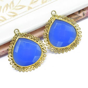 Blue Chalcedony 20mm Heart Bezel Charm,Gemstone Boho Pendant,Single Bail Component charm,Handmade Jewellery Connector,Wholesale Jewelry Gift