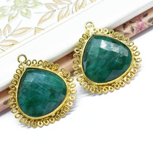 Natural Emerald 20mm Heart Bezel Charms,Gemstone Boho Pendant,Single Bail Component charms,Handmade Jewellery Connectors,Wholesale Jewelry