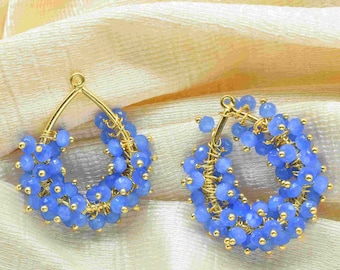 Blue Quartz Beaded Earring,Blue Quartz Gemstone Gold Vermeil Dangle Earring,Dangle Earring Component,Finding Earring Components Jewelry,Gift