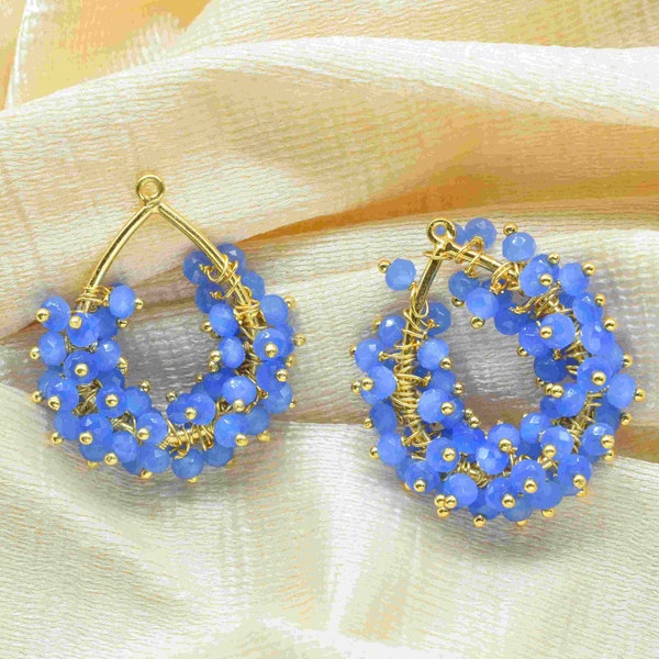 Blue Quartz Beaded Earring,Blue Quartz Gemstone Gold Vermeil Dangle Earring,Dangle Earring Component,Finding Earring Components Jewelry,Gift