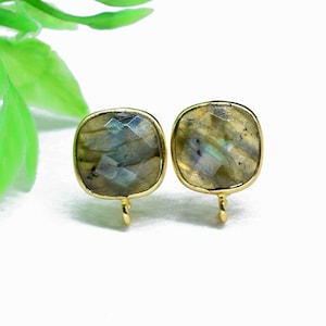Natural Labradorite 10mm Cushion Connector Post Stud,Earring Connectors,Labradorite Jewelry, Jewelry Findings,Single Loop Connectors, Gift