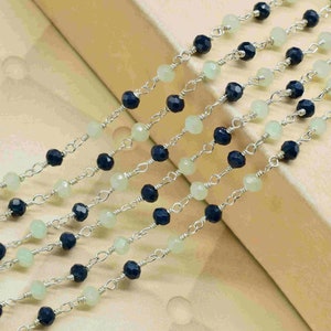 Multi Stone beschichtete 3mm Perlen Kette,Aqua Chalcedon Rosenkranz,Blauer Achat Vergoldung Wire Wrap Kette,Aqua Chalcedon Messing Schmuck machen,Geschenk