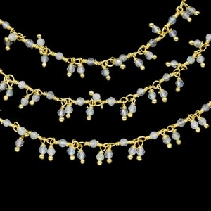 Labradorite 2mm Cluster Beaded Chain,Labradorite Rosary Chains,Gold Plating Wire Wrap Chain,Brass Chain,Rosary Chain,Jewelry Making Chains