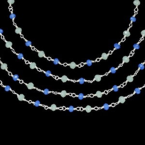 Multi Stein beschichtete 3 mm Perlen Kette, Aqua Chalcedon Rosenkranz, blaue Chalcedon Vergoldung Wire Wrap Kette, Aqua Chalcedon Messing Schmuckherstellung