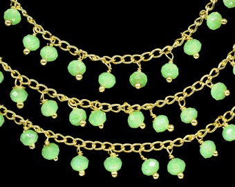 Prehnite Gemstone Rosary Chain, Prehnite Cluster Rosary, Wire Wrapped Rosary Chain, Gemstone Bulk Rosary Roll, Prehnite Faceted Beads Rosary