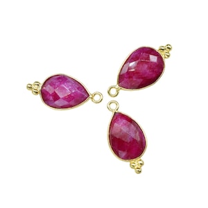 Perline sfaccettate di rubino, 10 x 14 mm, ciondoli con castone, connettori a forma di pera di rubino, gioielli con ciondolo a maglie placcate in oro.