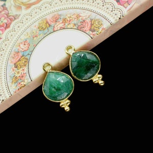Emerald Faceted 10mm Heart Shape Charms Jewelry,Emerald Gemstone Bezel Pendant Jewelry,Emerald Single Bail Handmade Connector Jewelry,Gift