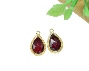 Garnet Connector Charms Pendnat,Garnet 10x14mm Pear shape charm,Garnet Gold Plated Single Bail Pendant,Garnet Gemstone Faceted jewelry,Gift