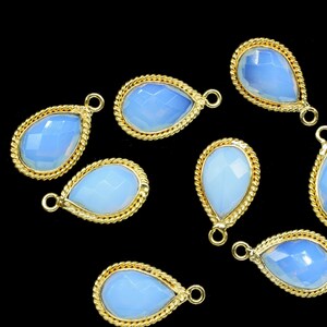 Opalite Connector Charms Pendant,Opalite 10x14mm Pear shape charm,Opalite Gold Plated Single Bail Pendant,Opalite Gemstone Faceted jewelry