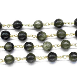 Golden Obsidian Smooth 6mm Round Beads Rosary,Golden Obsidian Beads Chains,Bulk Wholesale Beads Chains,Golden Obsidian Wire Wrapped Chain