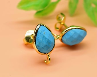 Turquoise 7x10mm Earring Connector,Gemstone Connector Post Stud,Jewelry Supplies,Earring Findings,Jewelry Making Connector,Ear Post Studs,