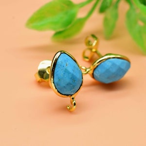 Conector de arete turquesa de 7x10 mm, perno de poste de conector de piedra preciosa, suministros de joyería, hallazgos de arete, conector de fabricación de joyería, pernos de poste de oreja,