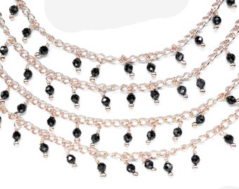 2mm Black Onyx Cluster Rosary Chain,Dangle Beads Chain,Jewelry Making Rosary,Wire Wrapped Beads Chain,Link Chain,Gemstone Chain By Foot,Bead