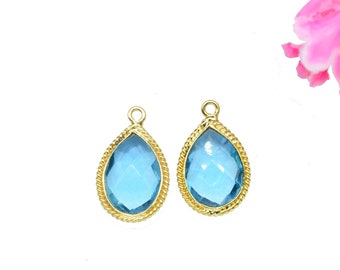 Sky Topaz Faceted Gemstone 10x14mm Pear Shape Pendant,Gemstone Faceted Bezels Jewelry,Sky Topaz charms,Sky Topaz Gold Plating Pendant